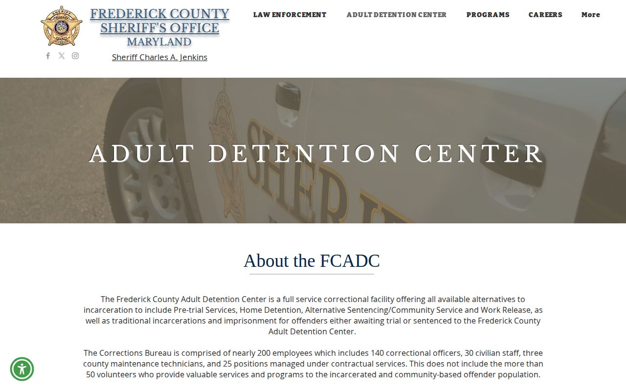 Frederick County Adult Detention Center arrest custody information page