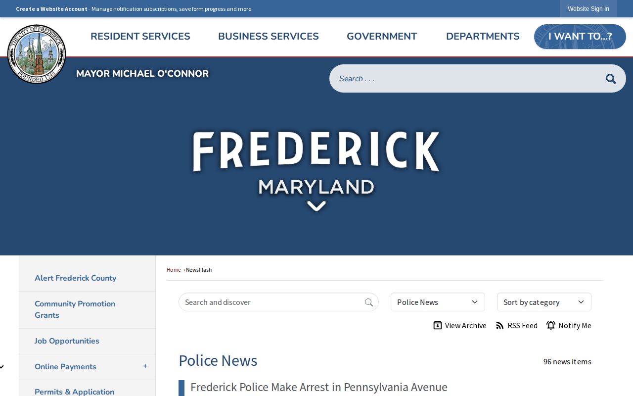 Frederick Police Department Police News page