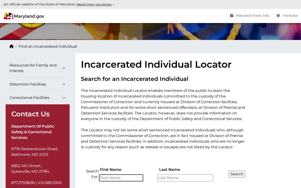 Maryland DPSCS state custody locator for Frederick County arrest follow-up